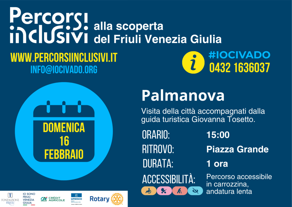 Locandina dell'evento a Palmanova. Tutte le info riportate sono disponibili nel testo che segue.